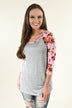 Pink Floral and Grey 3/4 Sleeve Top