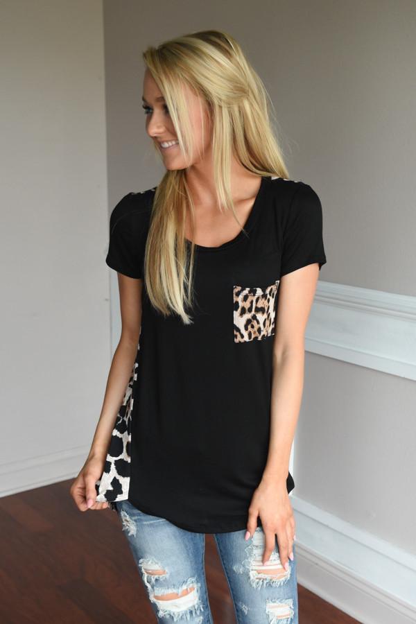 Leopard Pocket Top ~ Black