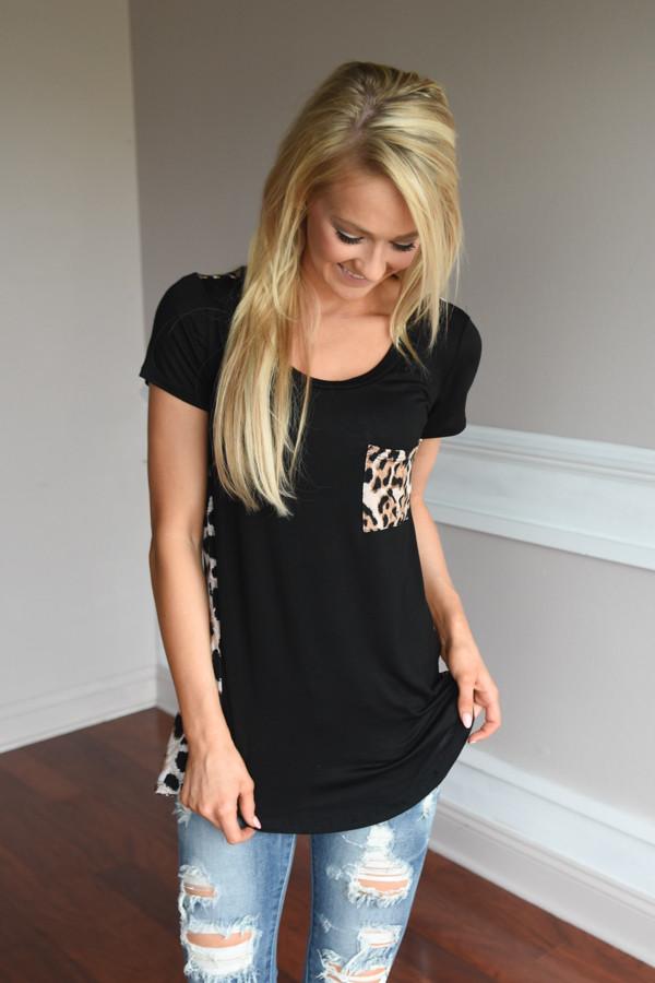 Leopard Pocket Top ~ Black