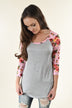 Pink Floral and Grey 3/4 Sleeve Top