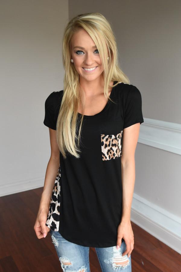Leopard Pocket Top ~ Black