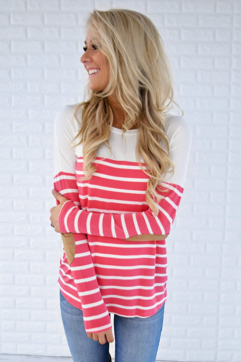 Long Sleeve Striped Top - Pink