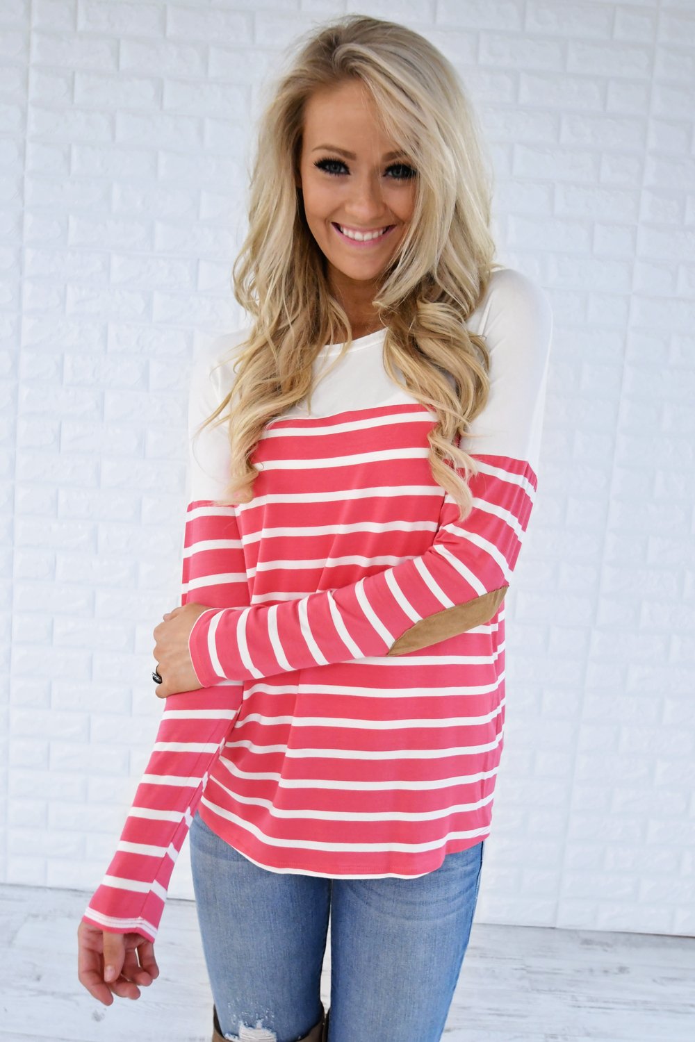 Long Sleeve Striped Top - Pink