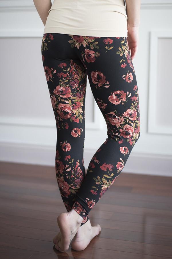 Floral Leggings ~ Burgundy
