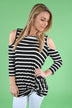 Cold Shoulder Black Striped Top