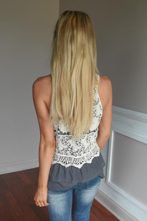 Ruffle My Feathers Crochet Tank ~ Charcoal
