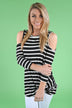 Cold Shoulder Black Striped Top