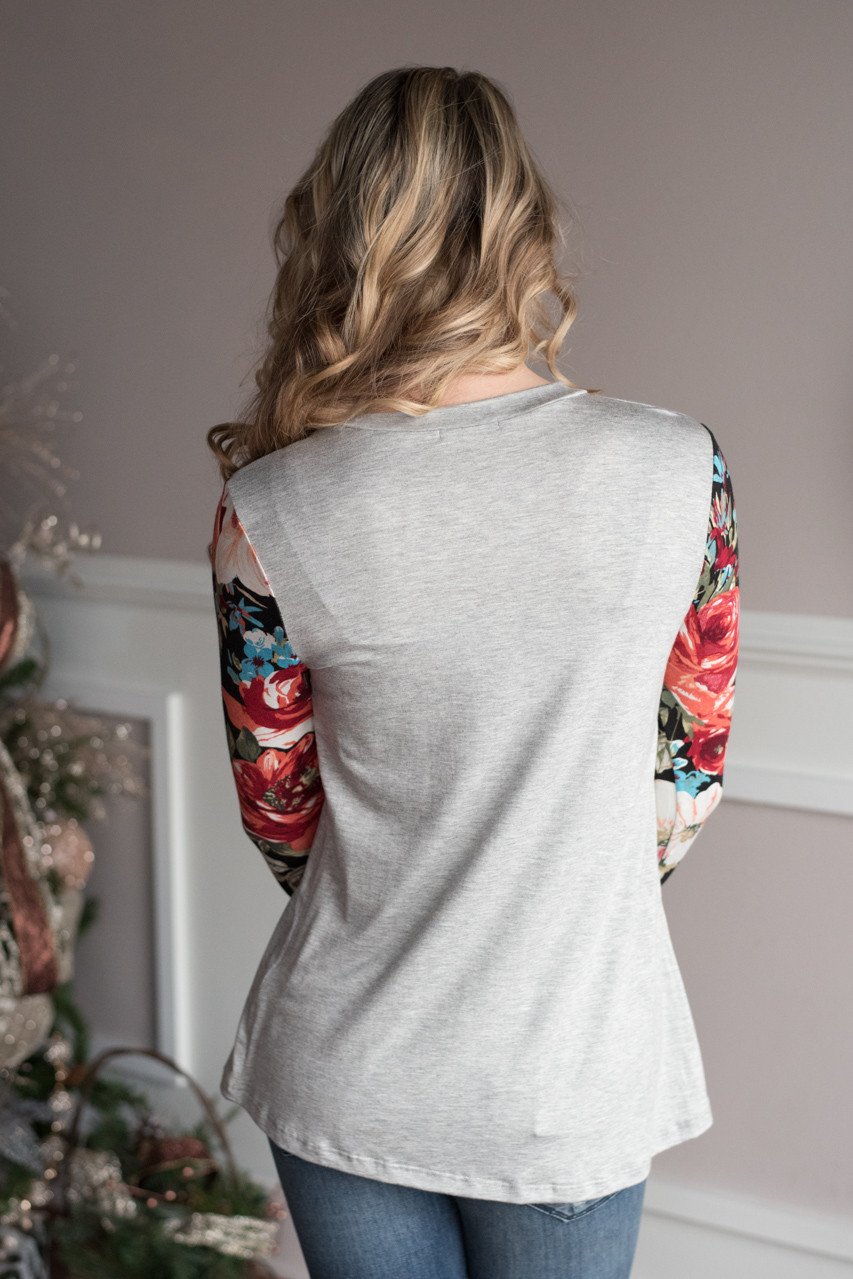 Floral Glam Top ~ Grey
