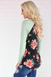 Happy in Floral Baseball Tee ~ Mint