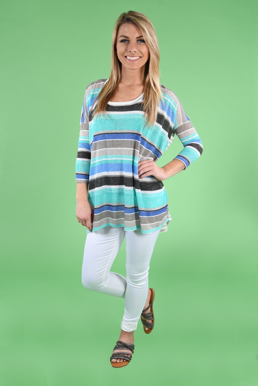 Mint & Navy Striped Top