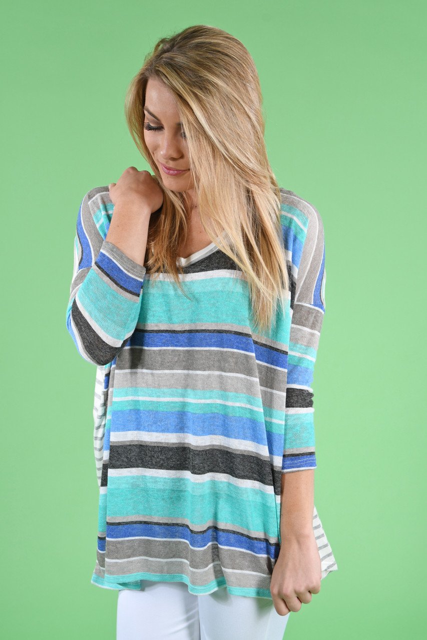 Mint & Navy Striped Top