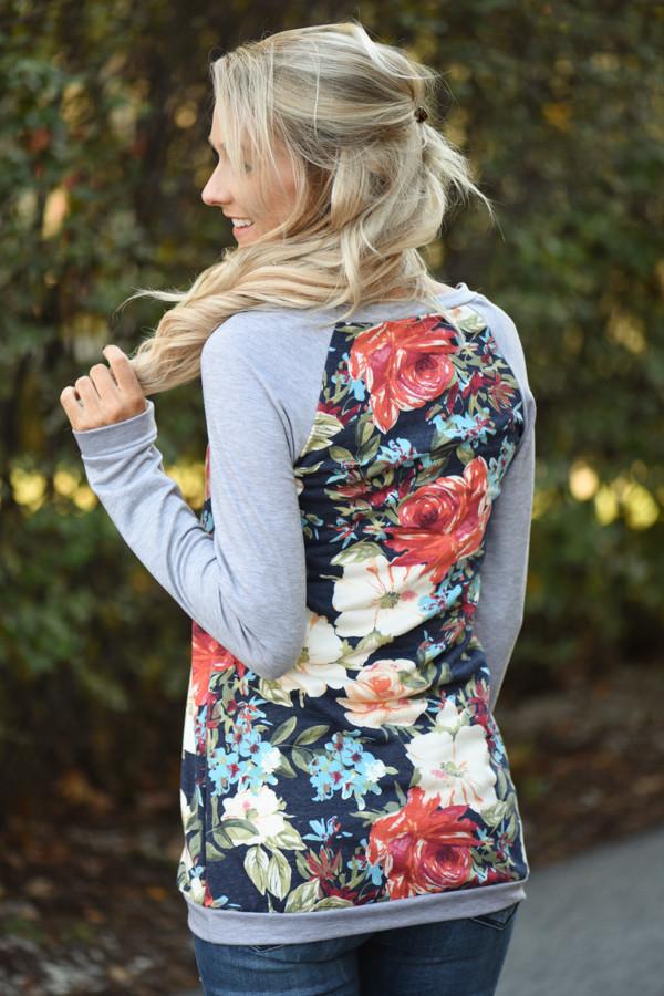 Grey Floral Top