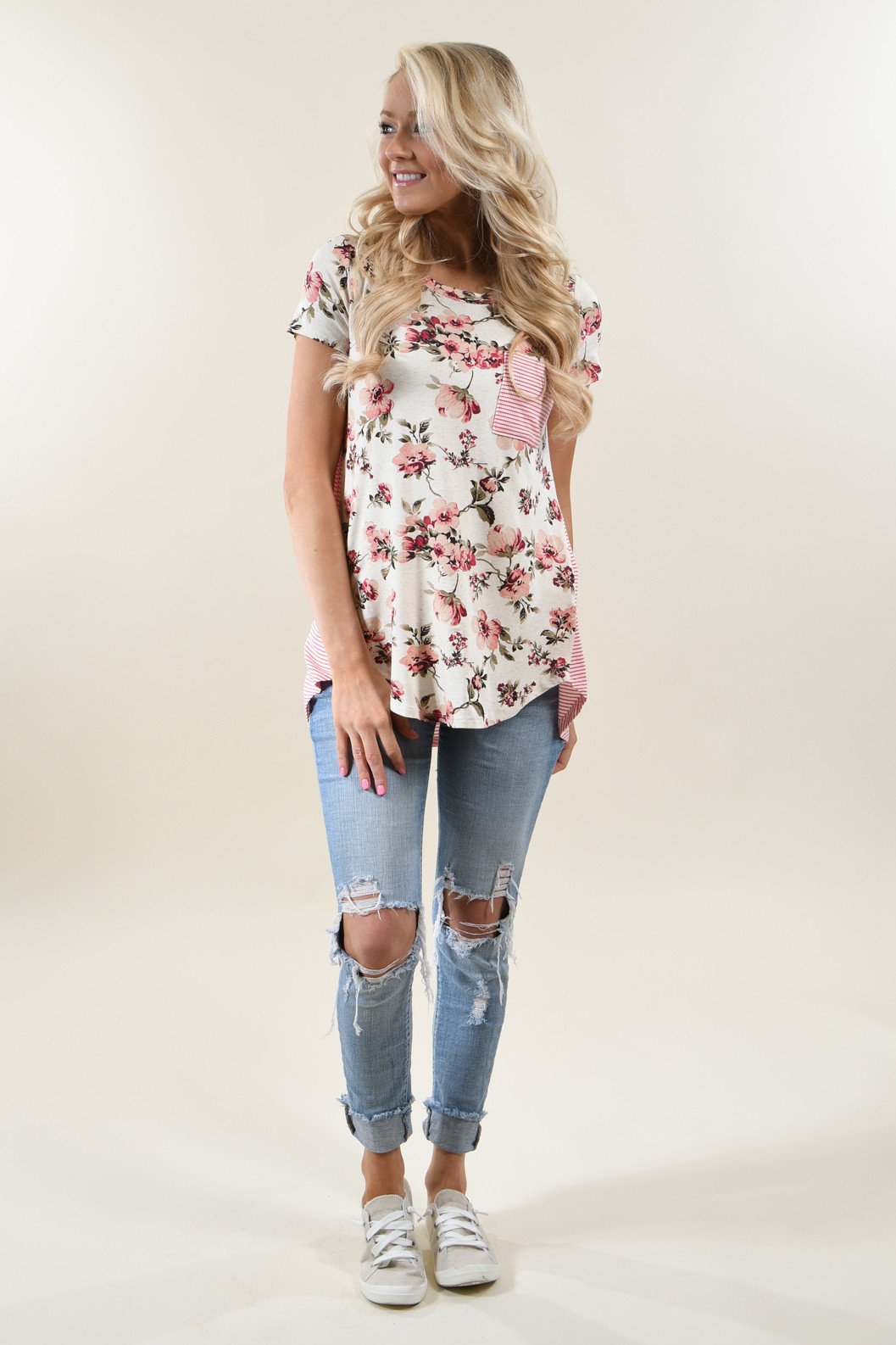 Strawberry Floral & Stripes Top