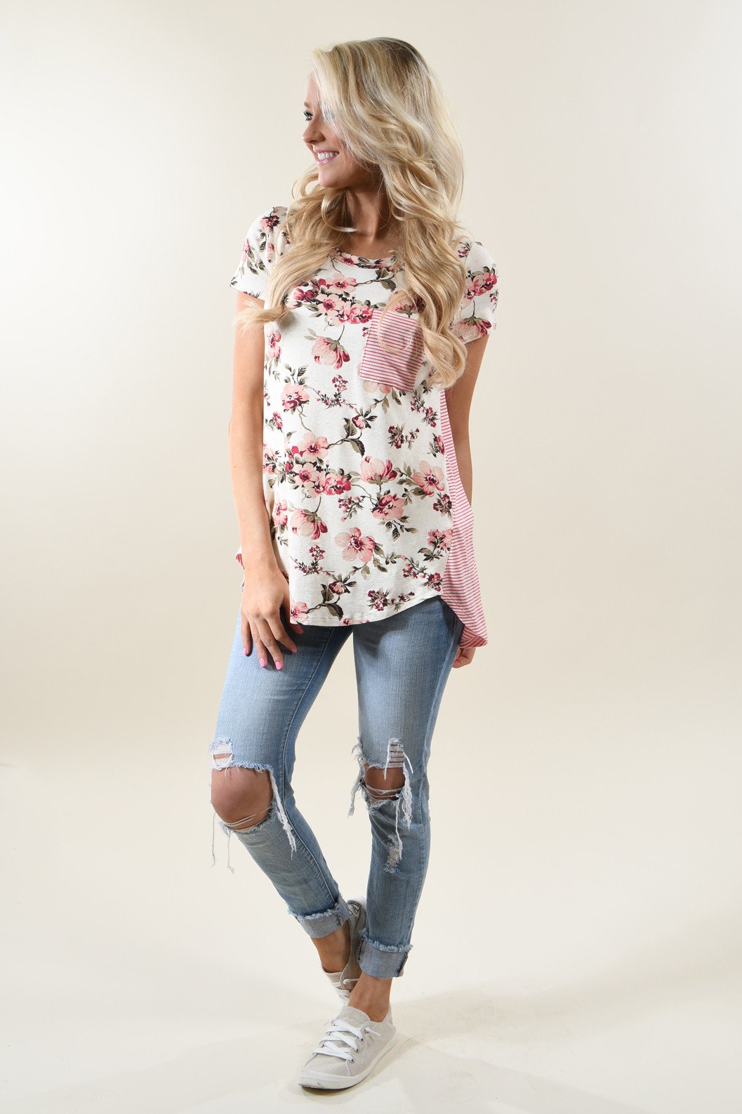Strawberry Floral & Stripes Top