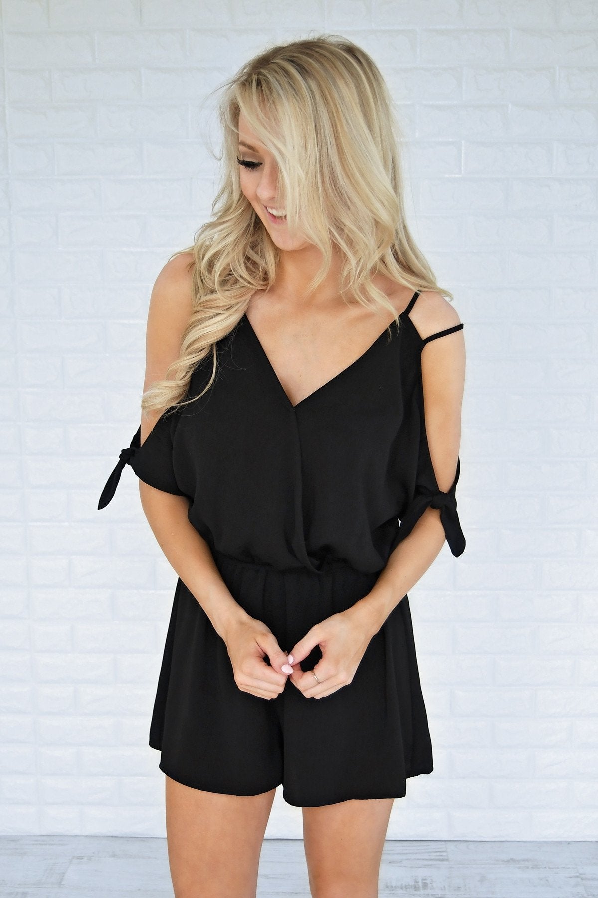 Solid Black Off the Shoulder Romper
