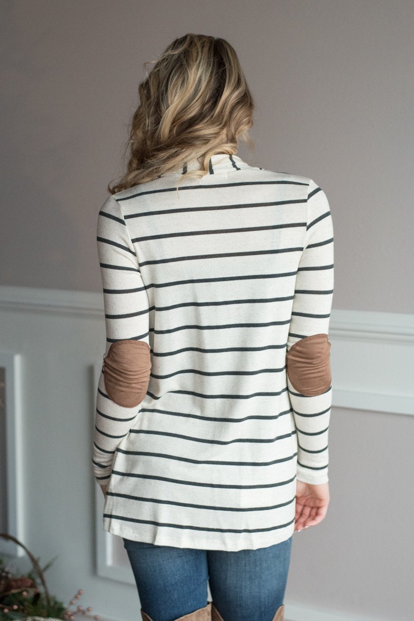 Charcoal Striped Elbow Patch Cardigan