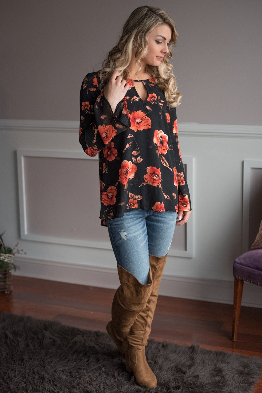 Black Floral Blouse – The Pulse Boutique