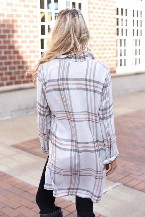 Ivory & Brown Plaid Top