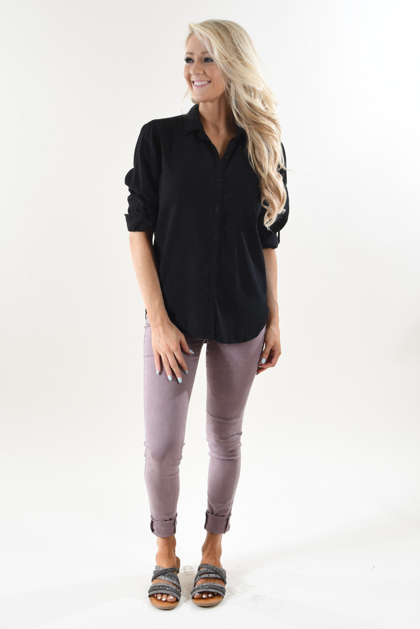 Essential Button Up Top ~ Black
