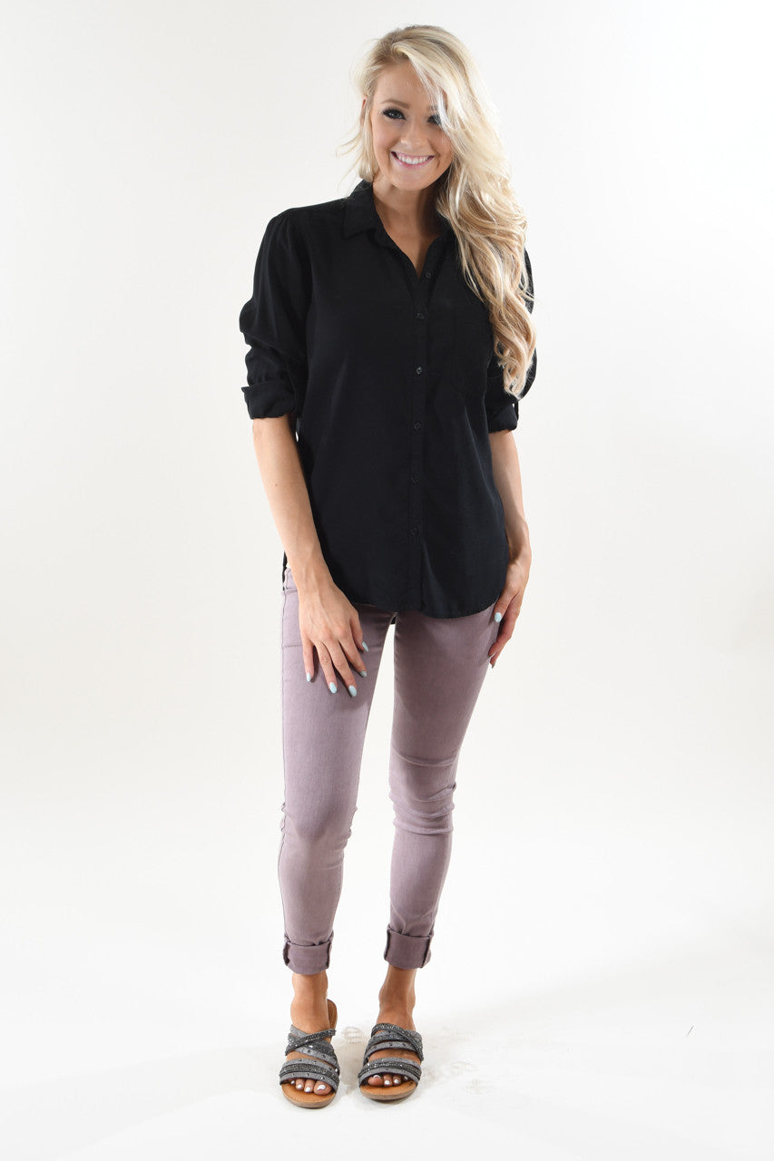 Essential Button Up Top ~ Black