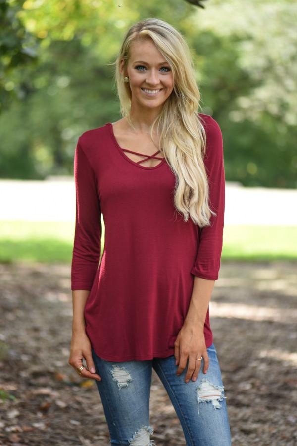 Criss Cross My Heart Top - Burgundy