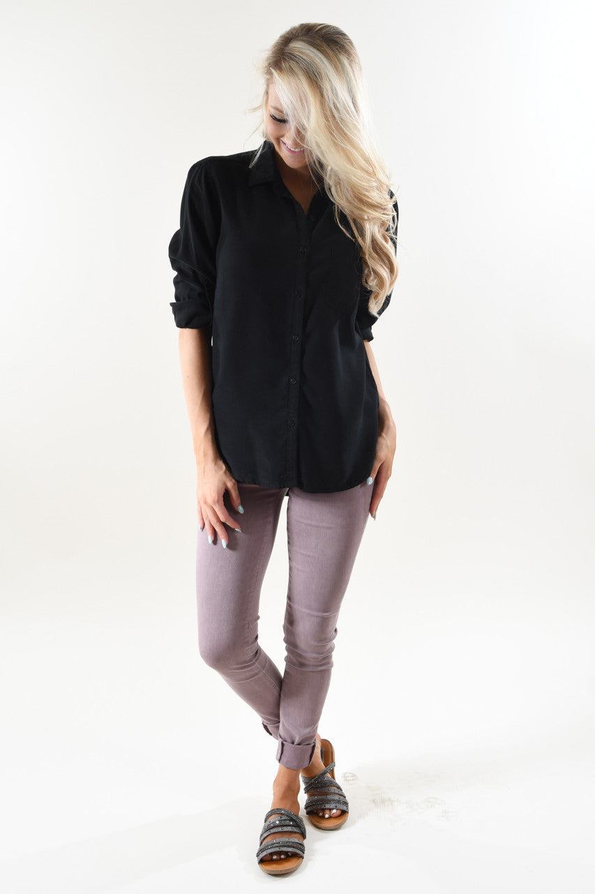 Essential Button Up Top ~ Black
