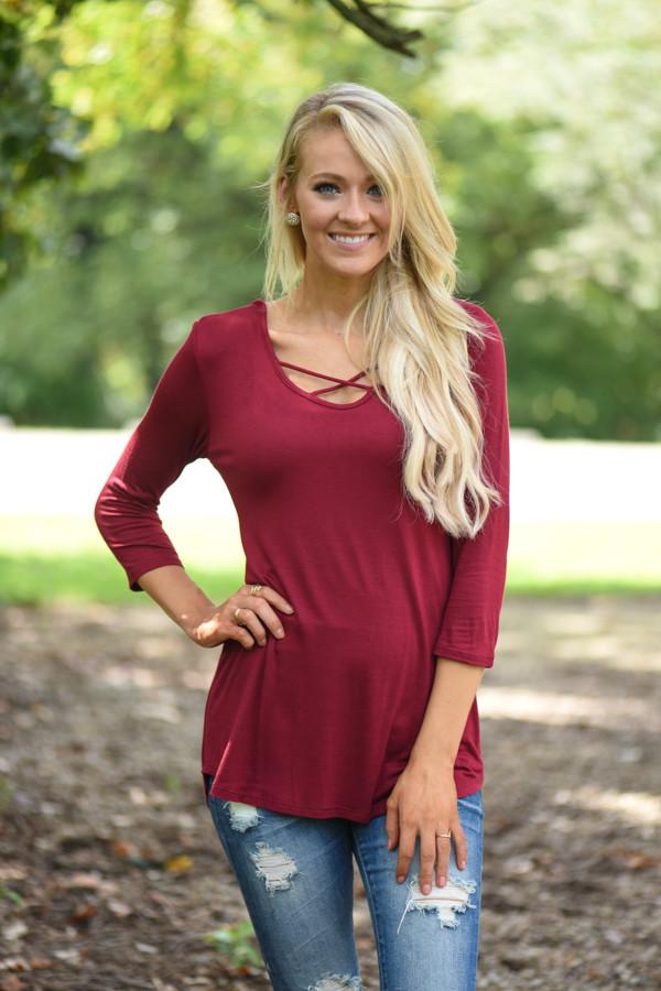 Criss Cross My Heart Top - Burgundy