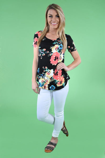 Bold Black Floral Top – The Pulse Boutique