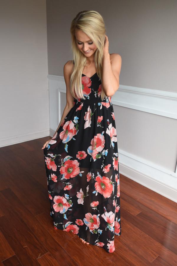 Among the Flowers Maxi Dress ~ Black