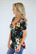 Bold Black Floral V-Neck Top – The Pulse Boutique