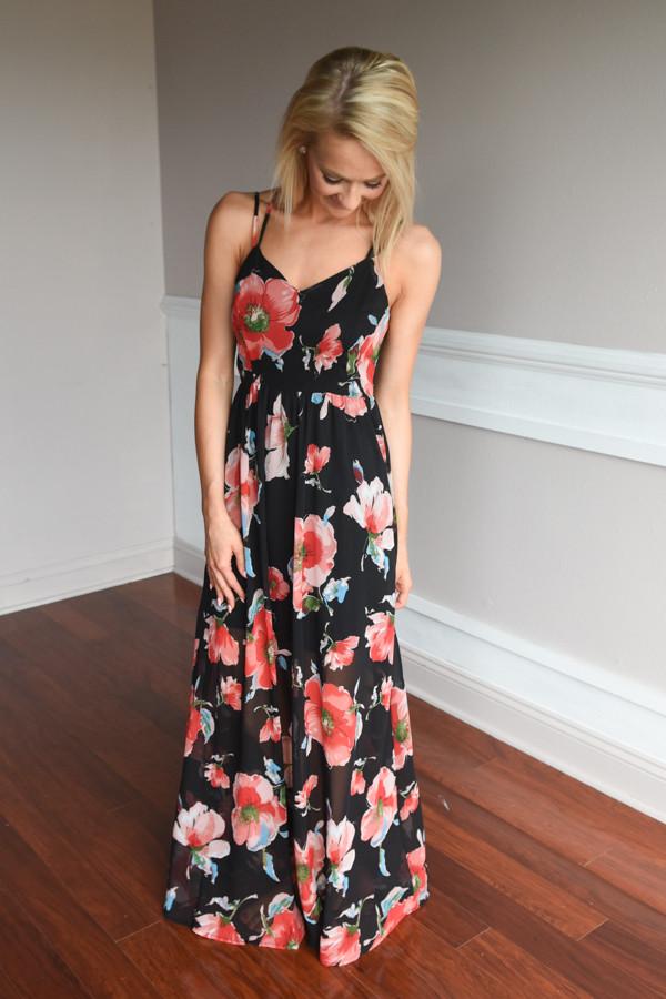 Among the Flowers Maxi Dress ~ Black