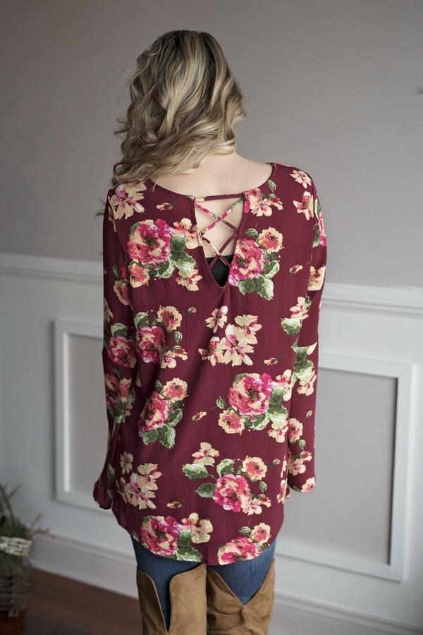 Burgundy Floral Blouse