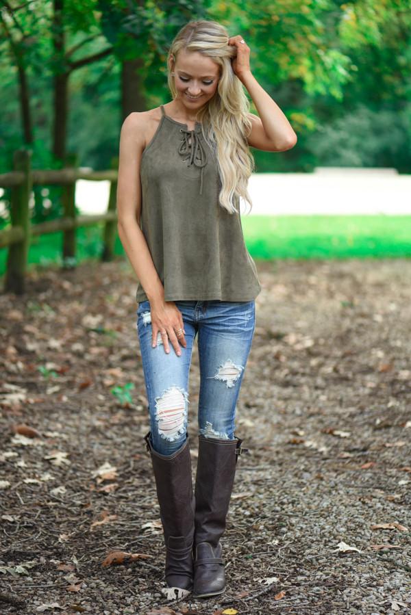 Per-Suede Me Tank - Olive