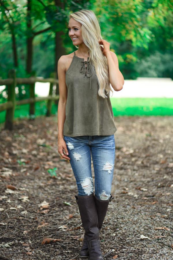 Per-Suede Me Tank - Olive