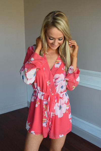 Floral Romper ~ Coral – The Pulse Boutique