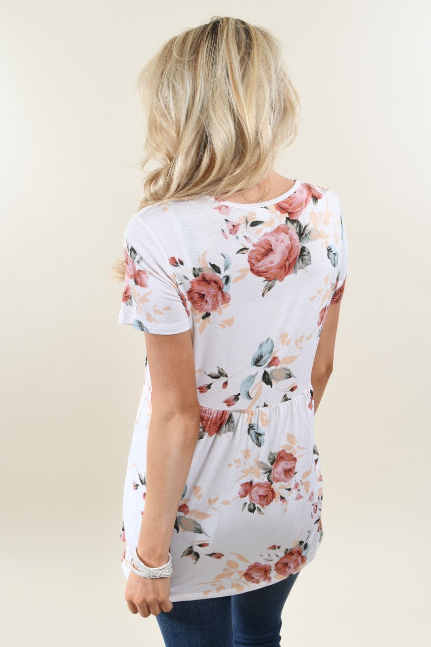 Favorite Lace Up Top ~ Floral Ivory