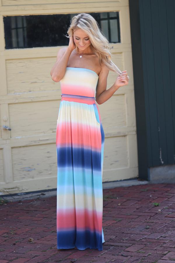 Sunrise in the Tropics Strapless Maxi Dress - Yellow – The Pulse Boutique