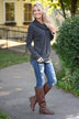 Between You & Me Cowl Neck Top - Charcoal
