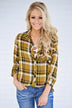 Essential Mustard Plaid Button Up Top