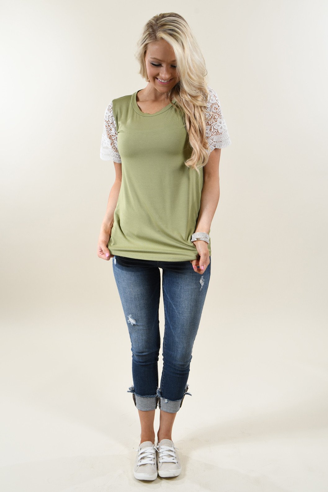 It's All Cool Detail Sleeve Top ~ Olive