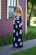 Navy Strapless Floral Maxi Dress with Pockets