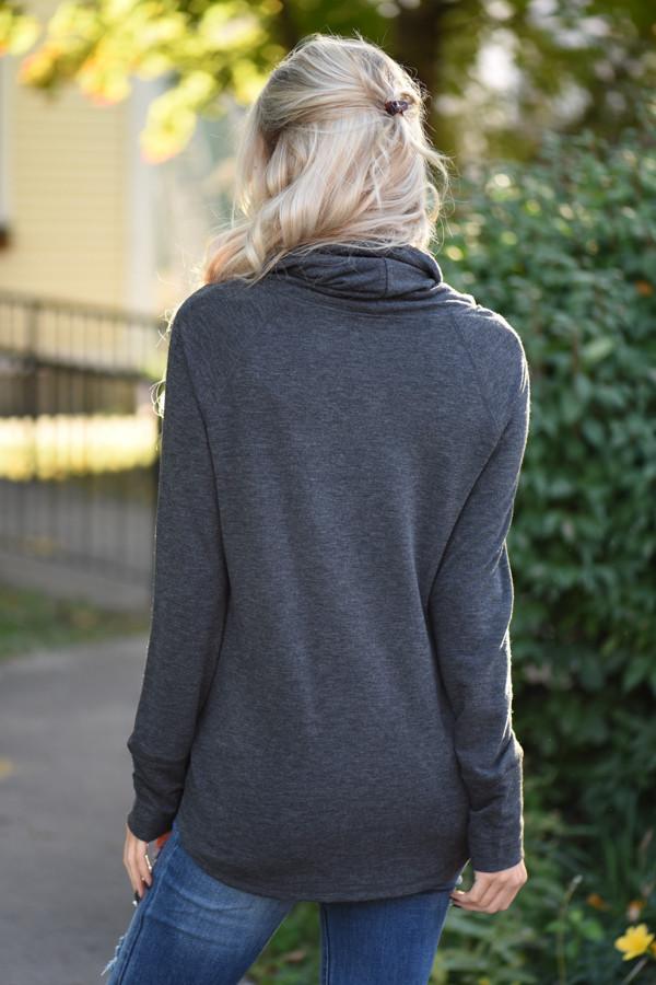 Between You & Me Cowl Neck Top - Charcoal