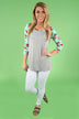 Mint Floral and Grey 3/4 Sleeve Top