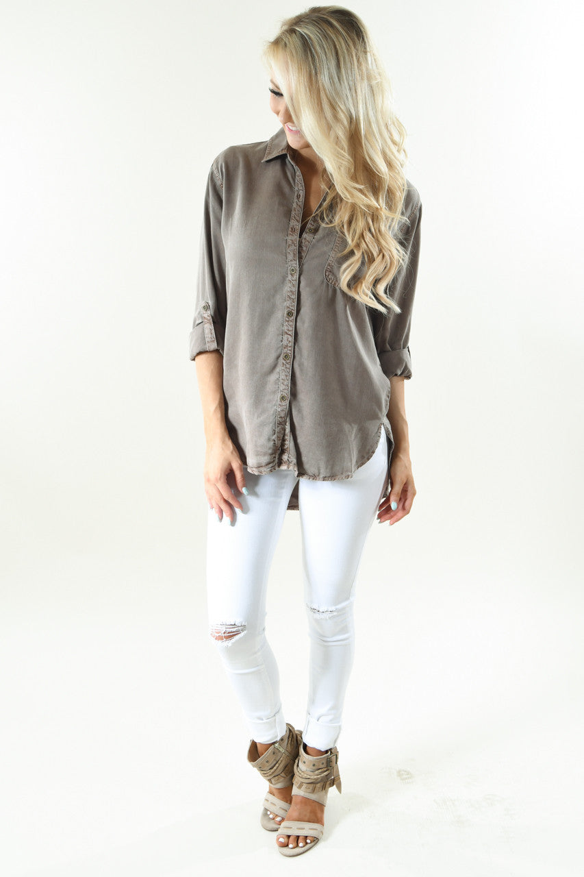 Essential Button Up Top ~ Mocha