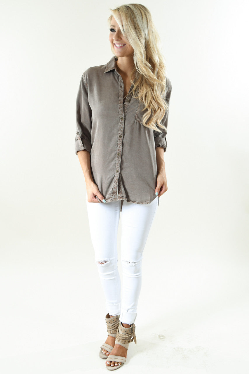 Essential Button Up Top ~ Mocha
