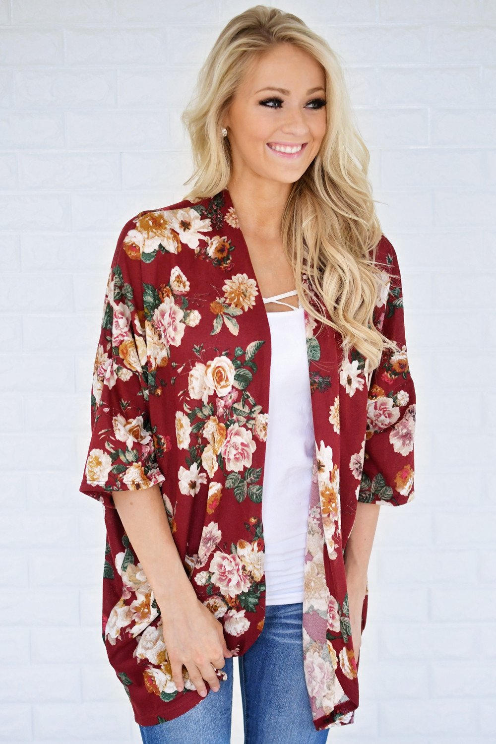Find My Way Floral Cardigan - Burgundy