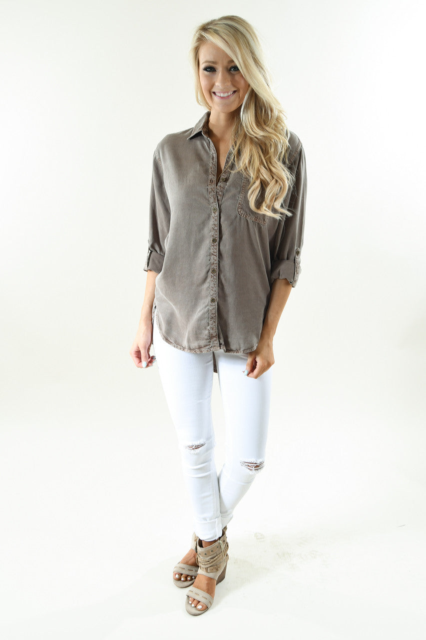 Essential Button Up Top ~ Mocha