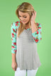 Mint Floral and Grey 3/4 Sleeve Top
