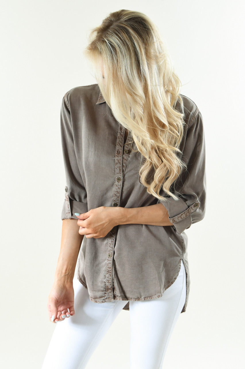 Essential Button Up Top ~ Mocha