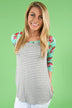 Mint Floral and Grey 3/4 Sleeve Top